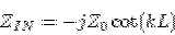 \begin{displaymath}
Z_{IN} = -jZ_{0}\cot(kL)
\end{displaymath}