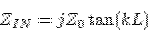\begin{displaymath}
Z_{IN} = jZ_{0}\tan(kL)
\end{displaymath}